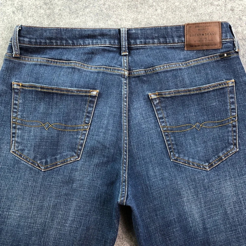 Lucky Brand Mens Athletic Slim Jeans 36x30 Blue Medium Wash Whiskered Denim